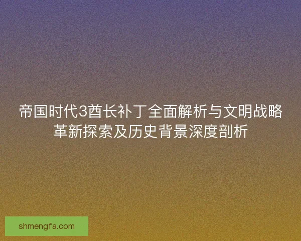 帝国时代3酋长补丁全面解析与文明战略革新探索及历史背景深度剖析