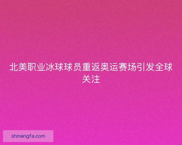 北美职业冰球球员重返奥运赛场引发全球关注