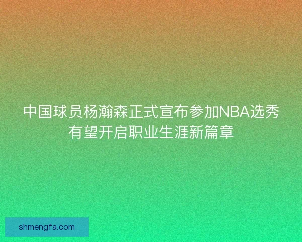 中国球员杨瀚森正式宣布参加NBA选秀有望开启职业生涯新篇章