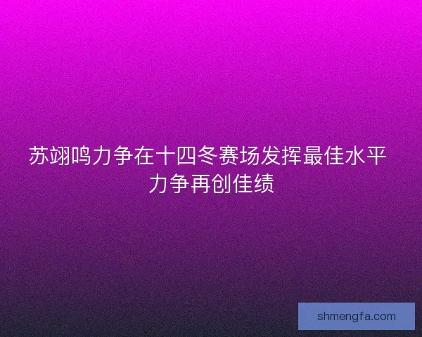 苏翊鸣力争在十四冬赛场发挥最佳水平 力争再创佳绩